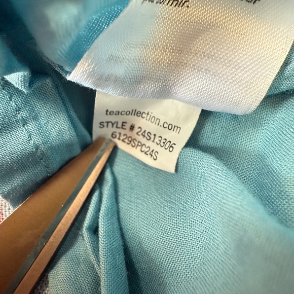 Tea Collection Linen Blend Sleeveless Dress Girls 12 Blue Floral Twirl Skirt - Picture 5 of 9